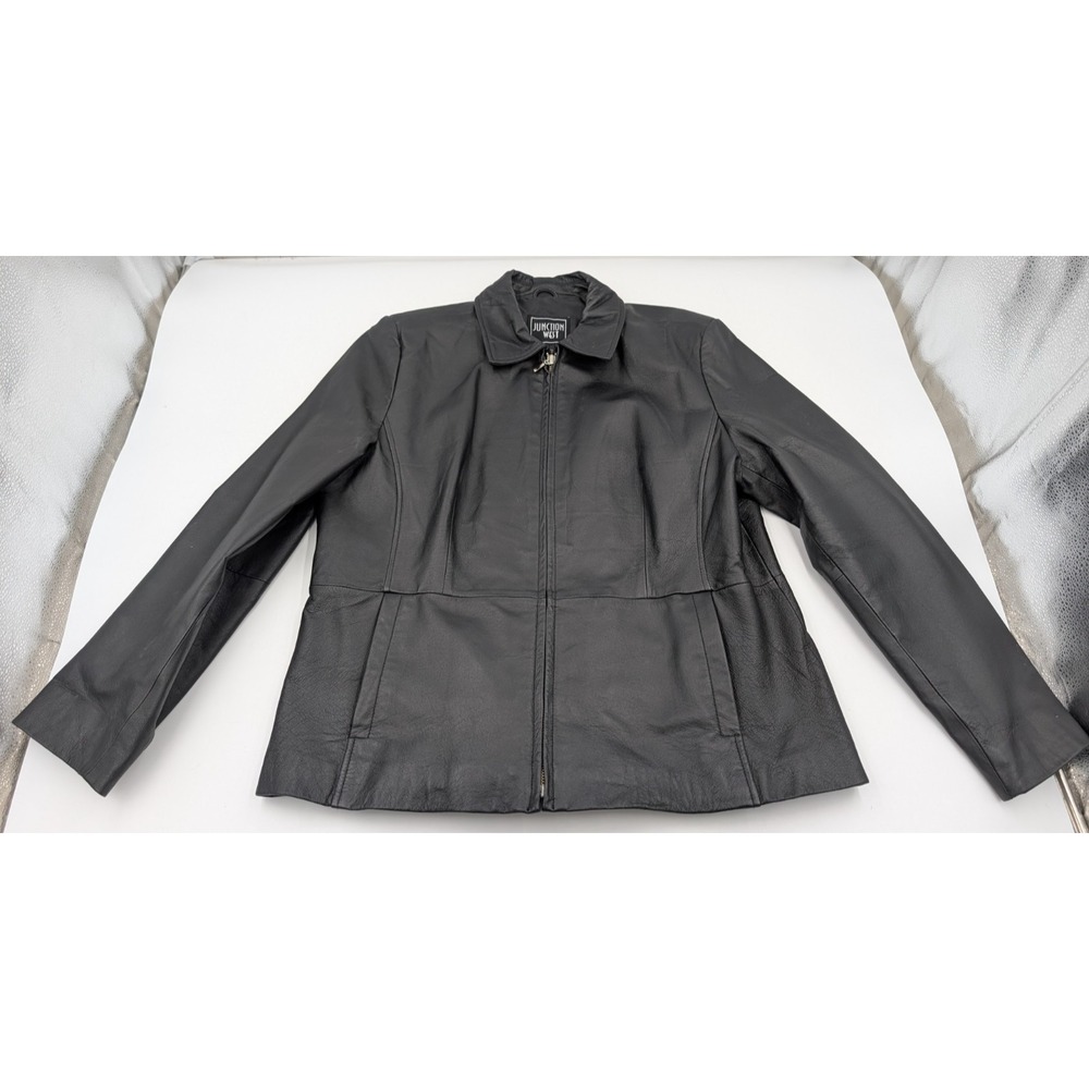 Vintage Junction West Size Large Black Leather‎ Jacket  Women's Zip Up Y2K VTG